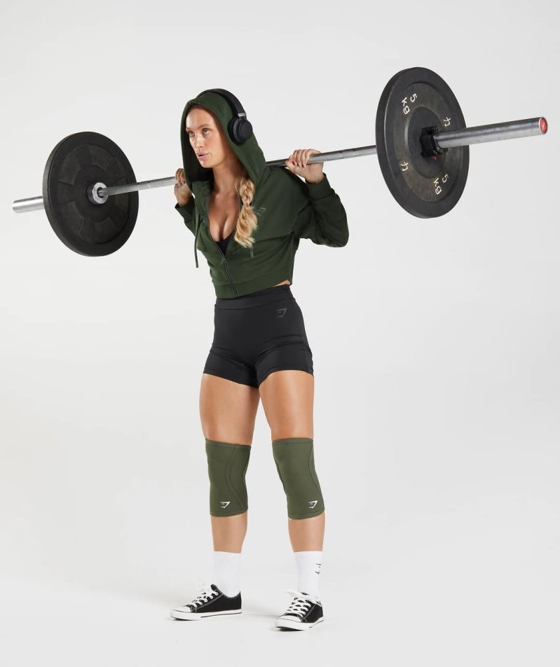 Women's Gymshark GS Power Cropped Zip Hoodie Olive | CA A8056D